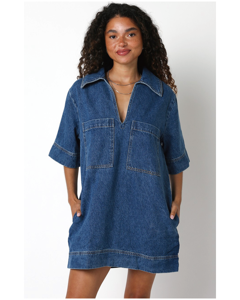 Rhythm Mini Denim Dress Dark Denim Blue