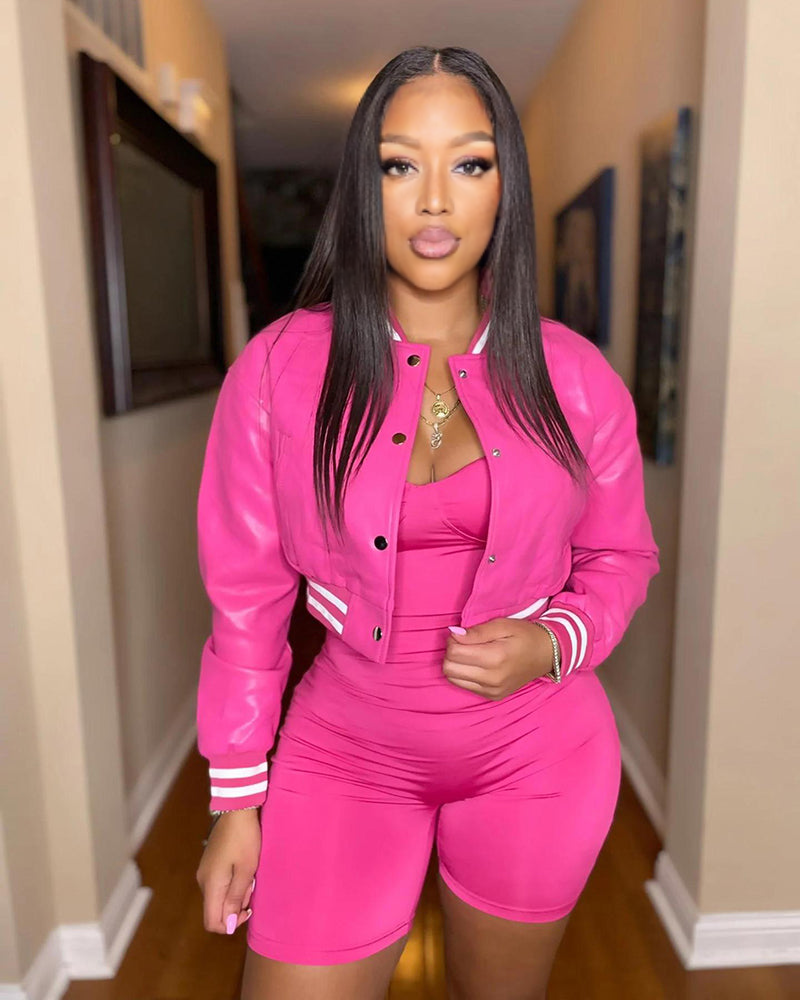 Varsity leather HOTPINK