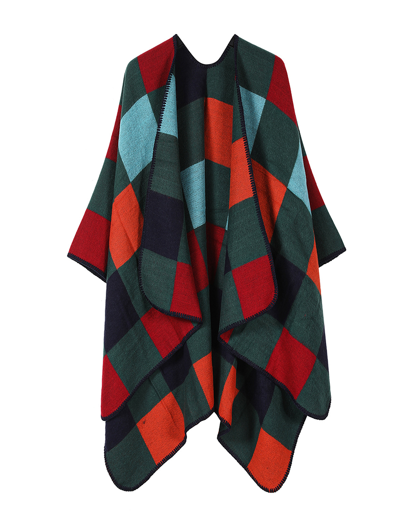Color Weave Poncho Green