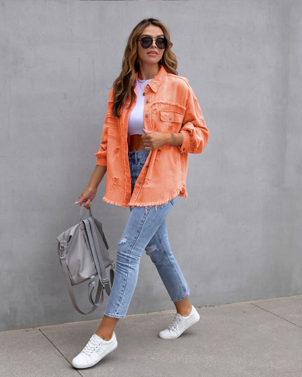 Raw Edges And Holes Casual Denim Jacket