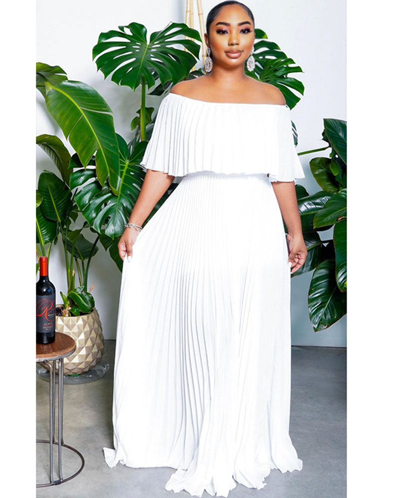 ELEGANT PLEATED DRESS WHITE