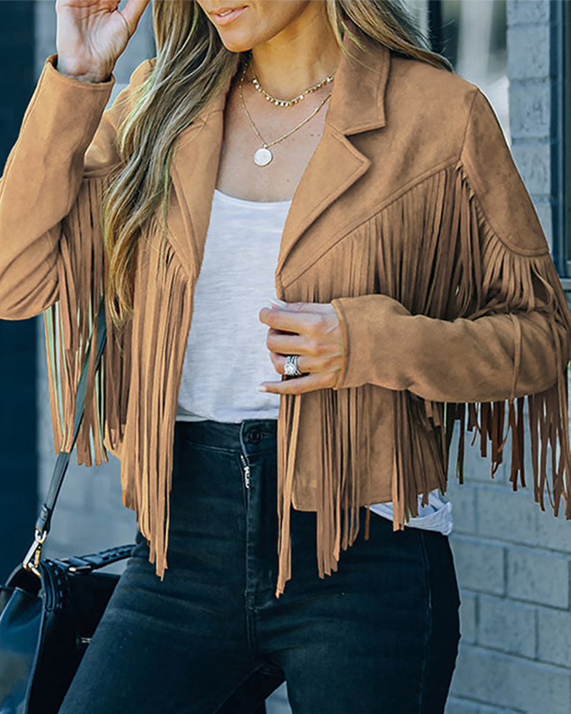 Faux Suede Fringe Jacket Camel