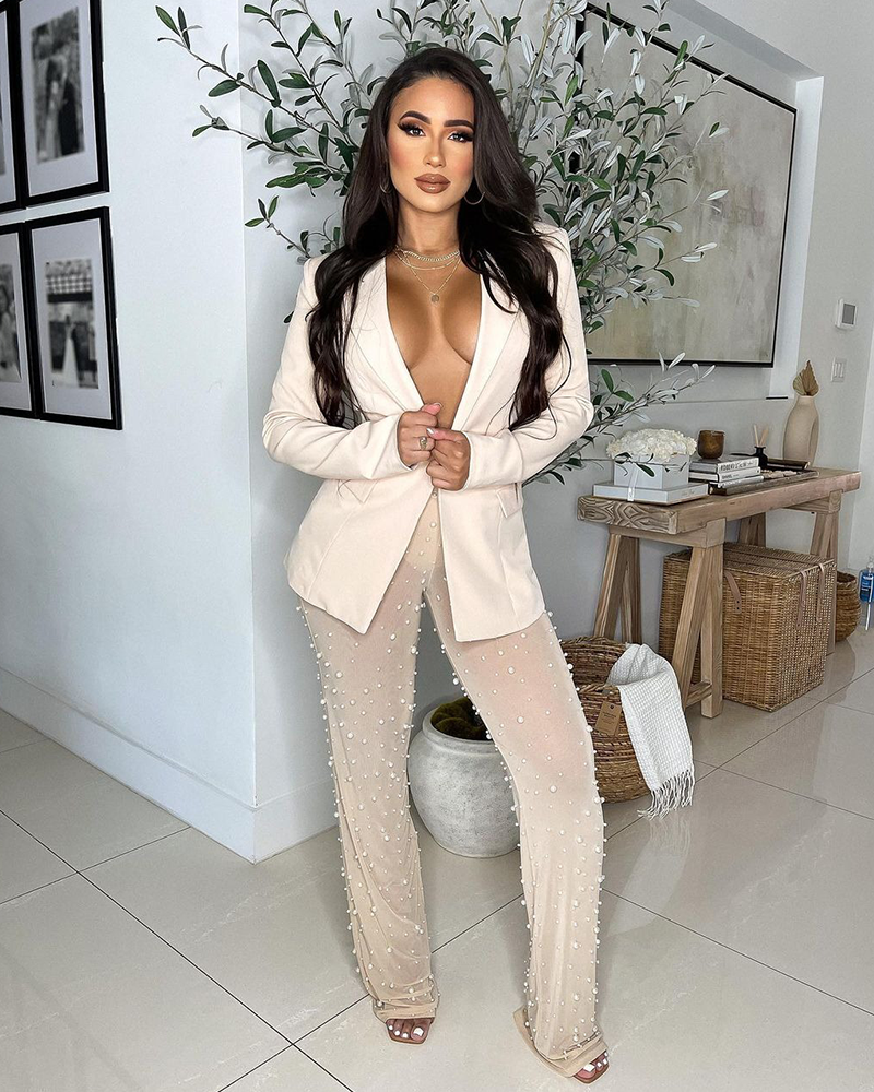 Gabrielle Pearl Mesh Pant Set