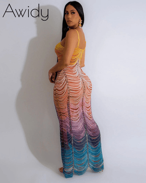 Mesh Multicolored Diamante Dress