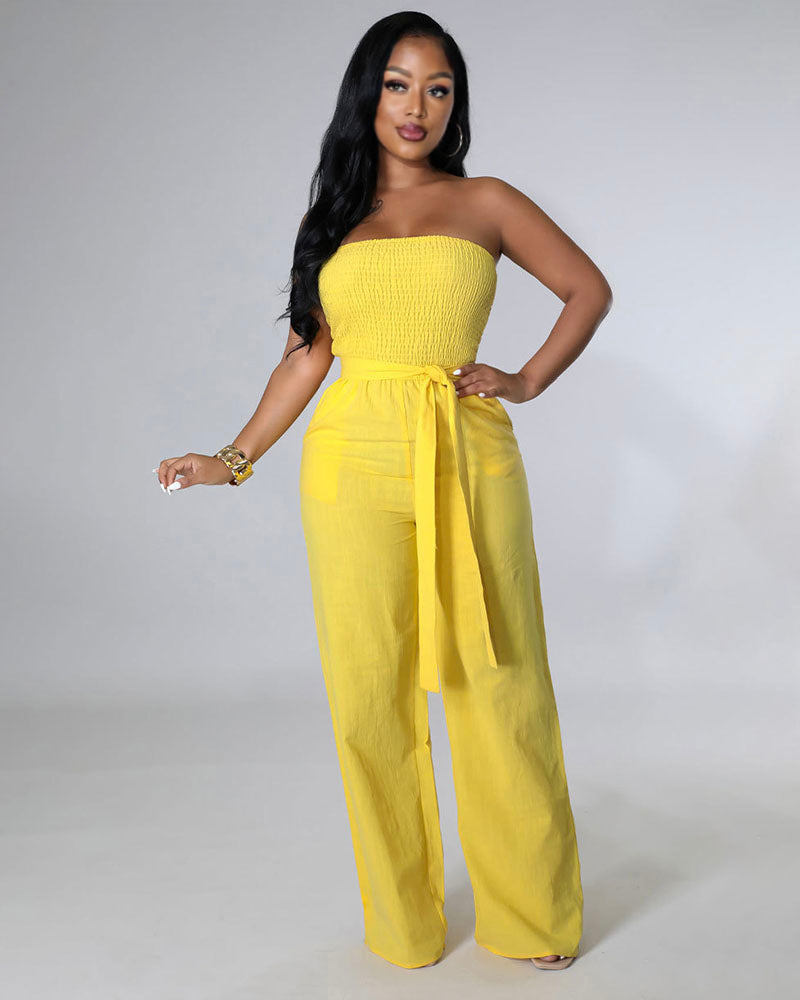 Spring Fresh Strapless Jumpsuit Yellow