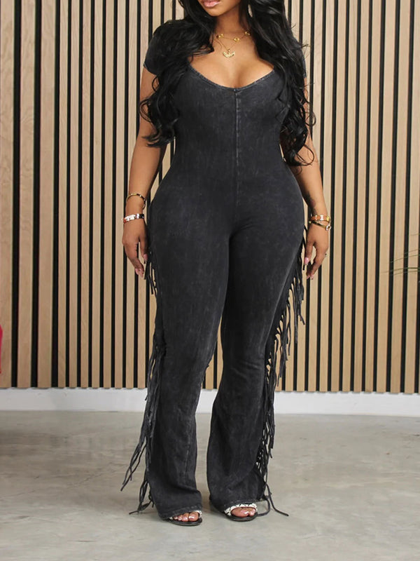 Indiebeautie V-Neck Fringed Jumpsuit
