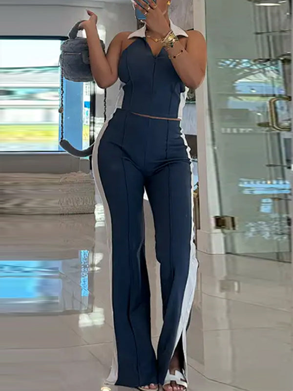Indiebeautie Two-Tone Halter Pants Set