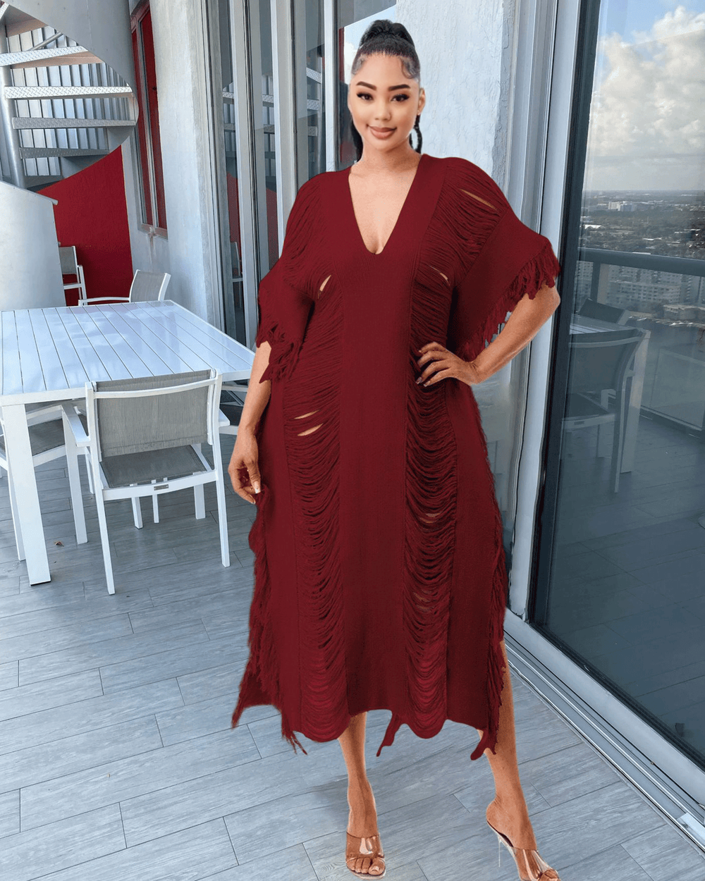 Something Fringy Dress Claret