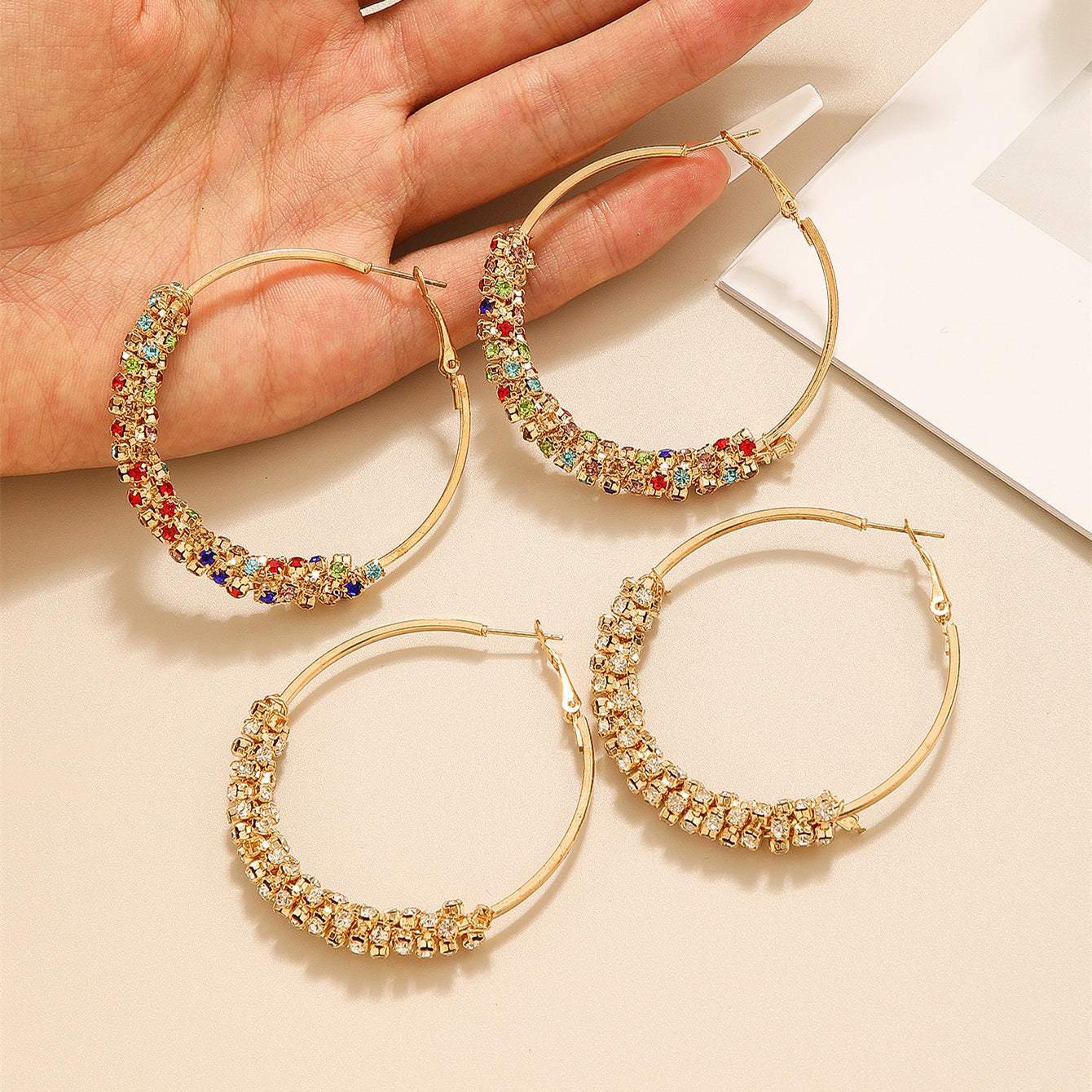 Retro-Chic Colored Diamond Hoop Earrings
