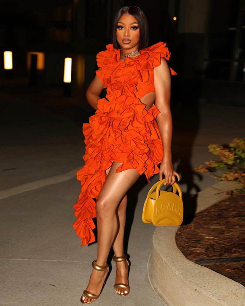 Give Me Attention Ruffle Dress ORANGE