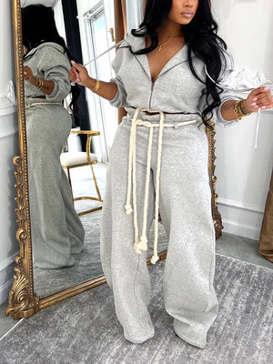 Rope Hoodie Jacket & Wide Jogger Set