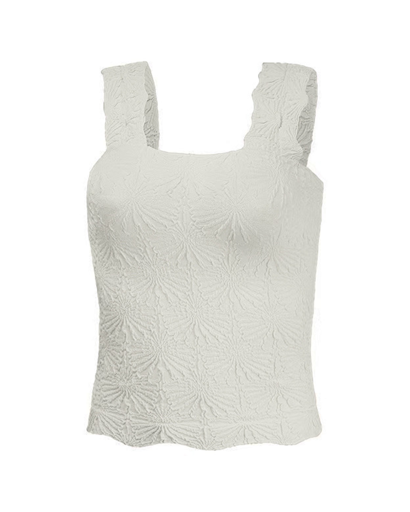 Chic Jacquard Tank Top Cream White