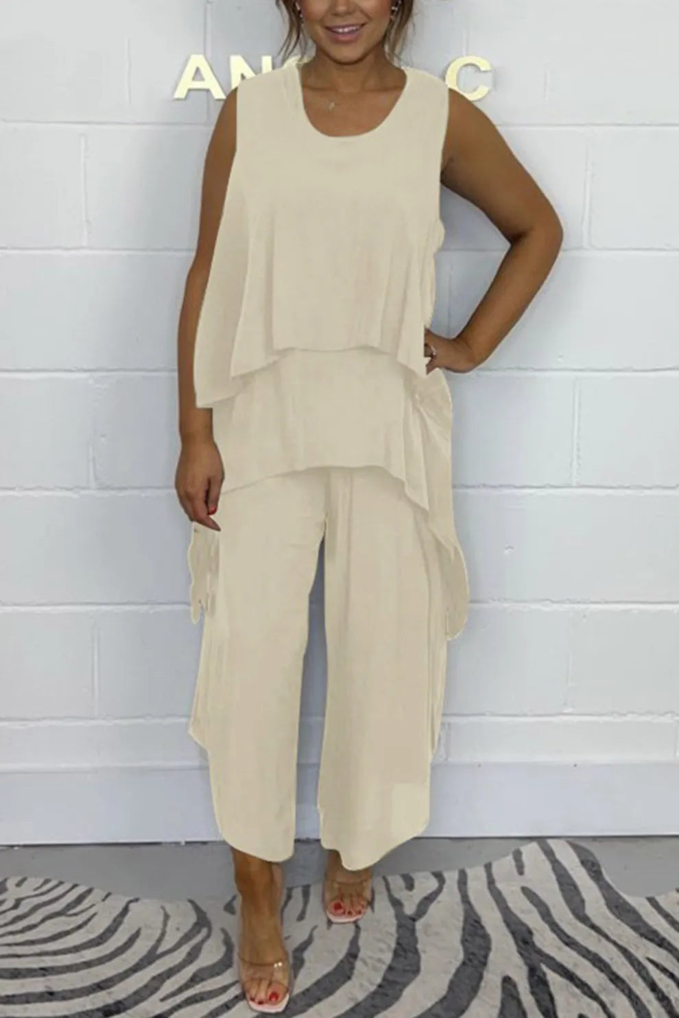 Solid Color Irregular Three piece Outfit
