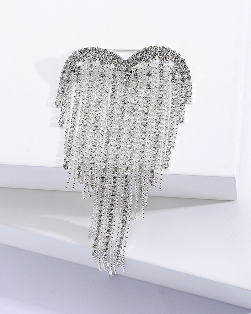 Rhinestone Heart Brooch Silver