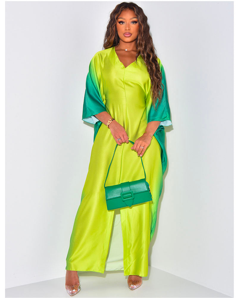 SATIN TIE-DYE EFFECT DRESS WITH CINCHED WAIST Light Green