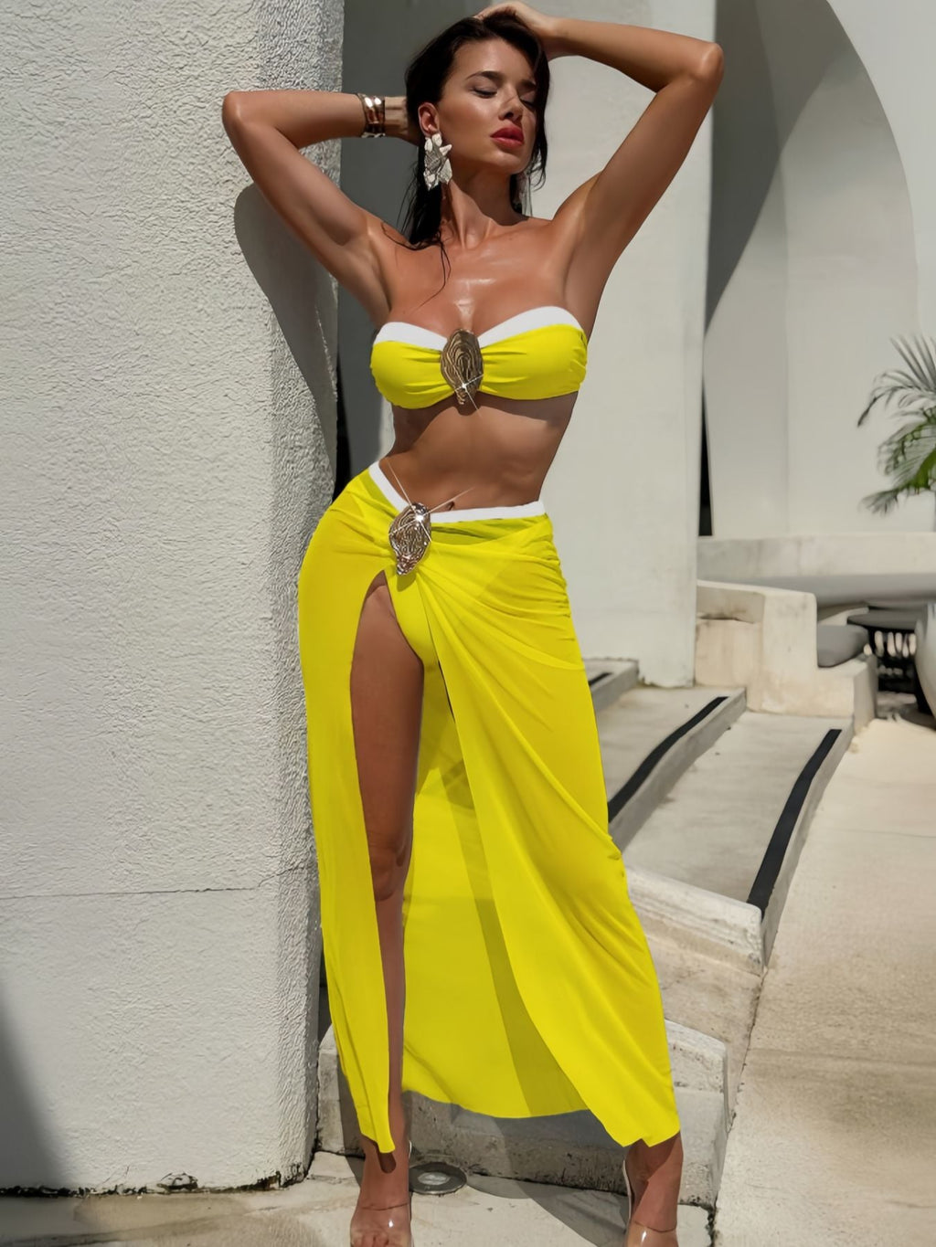 Three-Piece Swimsuit & Skirt Set for Beachwear