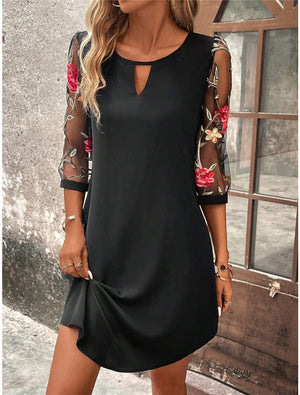 Round Neck Lace 3/4 Sleeve Dress for Summer Events