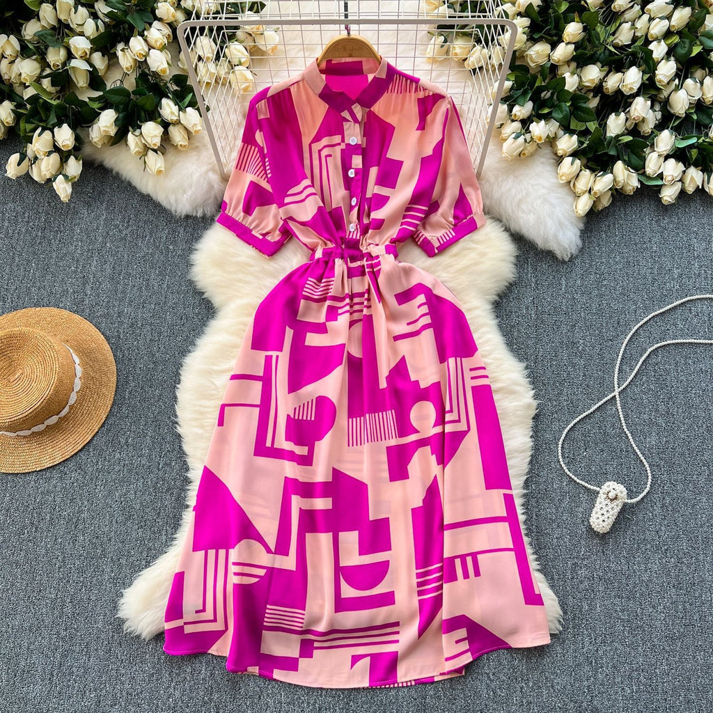 Printed Lace-Up Maxi Dress for Summer Holidays