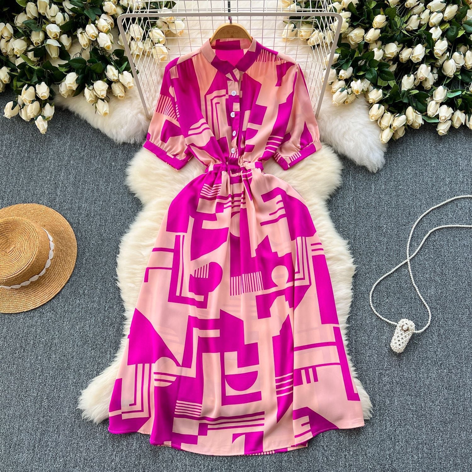 Printed Lace-Up Maxi Dress for Summer Holidays