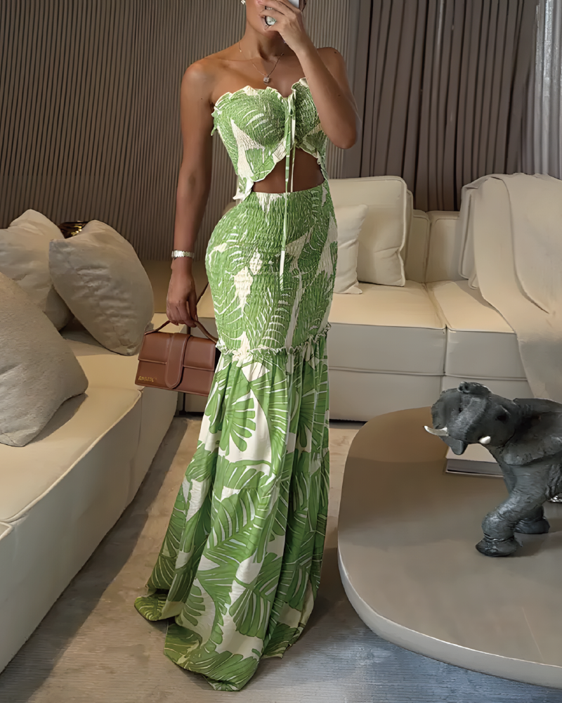 Vivica Floral Smocked Maxi Dress Green