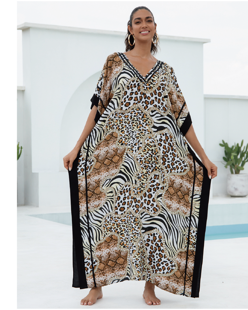 Tropical Kaftan Dress Leopard