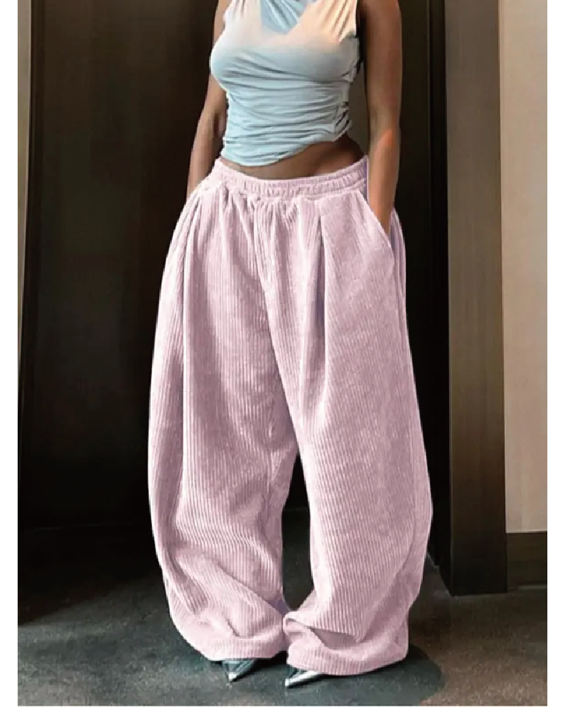 Corduroy Streetwear Wide Leg Pants Pink