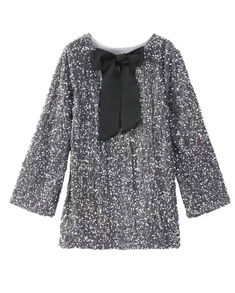 Sequin dress with bow Silver