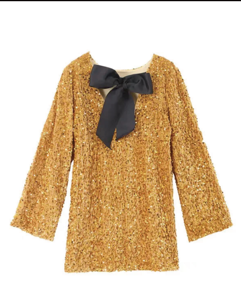 Sequin dress with bow Golden