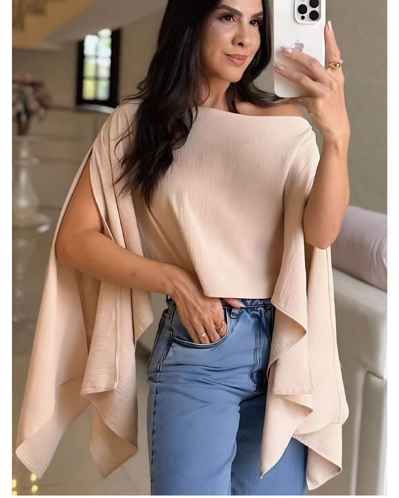 Split Sleeve Versatile Blouse Beige