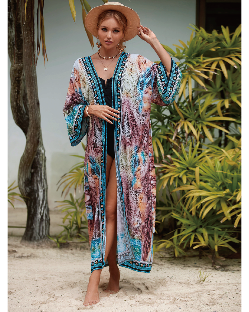 Überwurf mit Gürtel und Pflanzen-Print