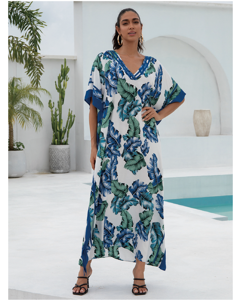 Tropical Kaftan Dress Blue