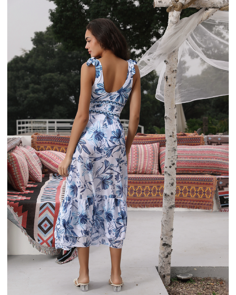 V Neck Printed One Piece Swimsuit & Skirt