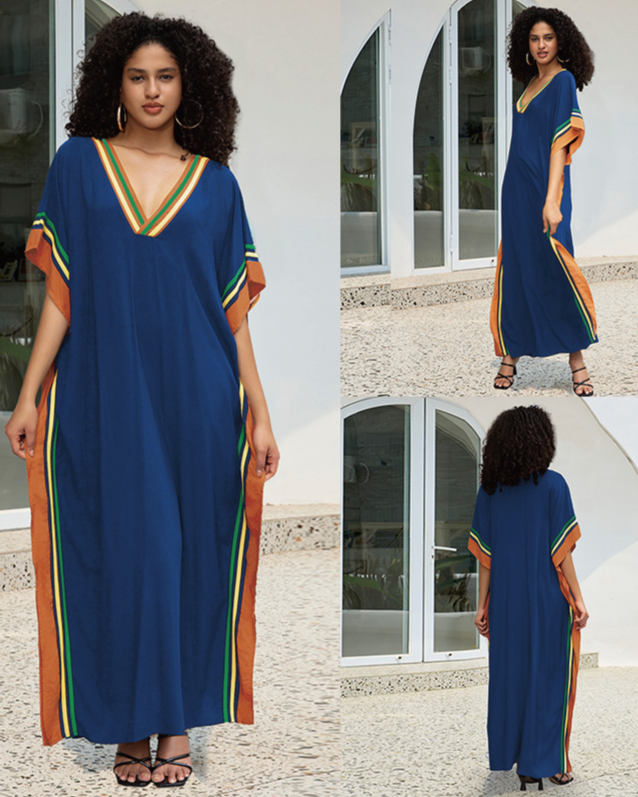 Tropical Kaftan Dress Navy