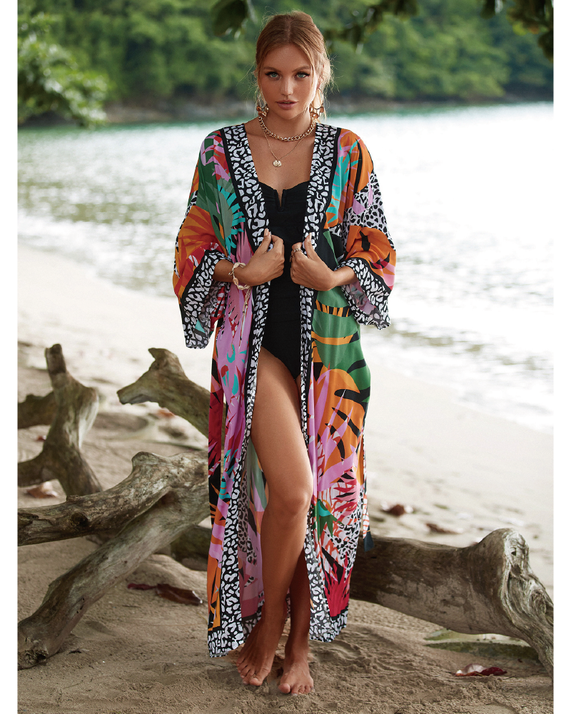 Überwurf mit Gürtel und Pflanzen-Print