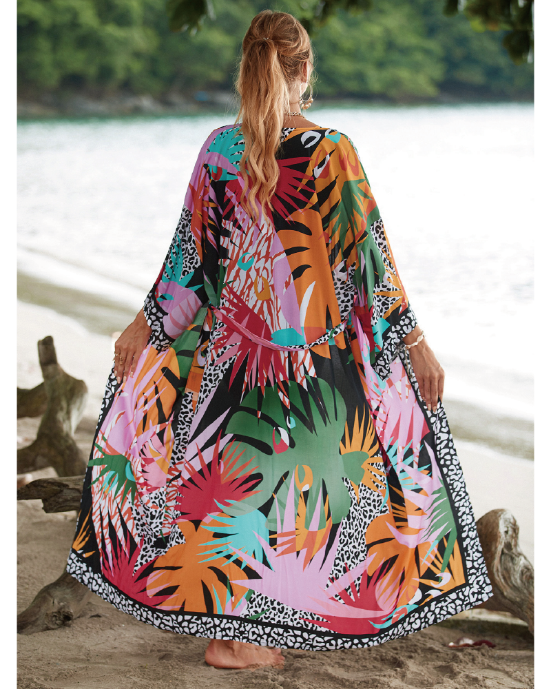 Plants Print Belted Cover Up