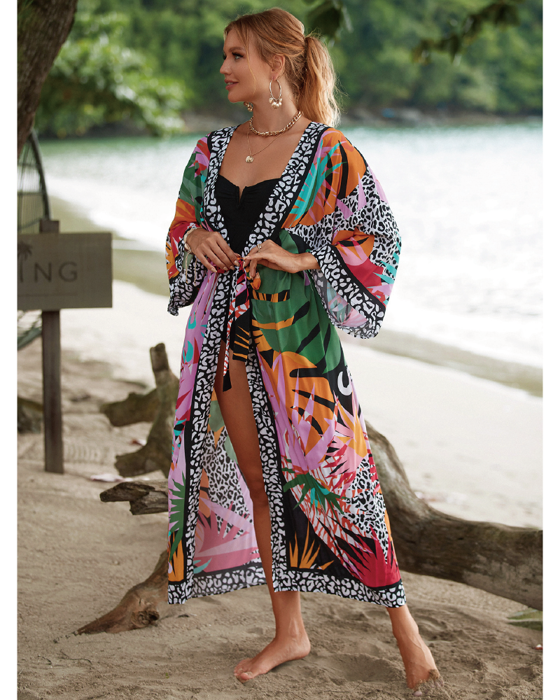 Plants Print Belted Cover Up