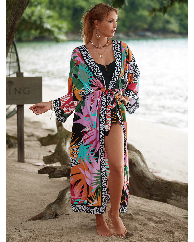 Plants Print Belted Cover Up