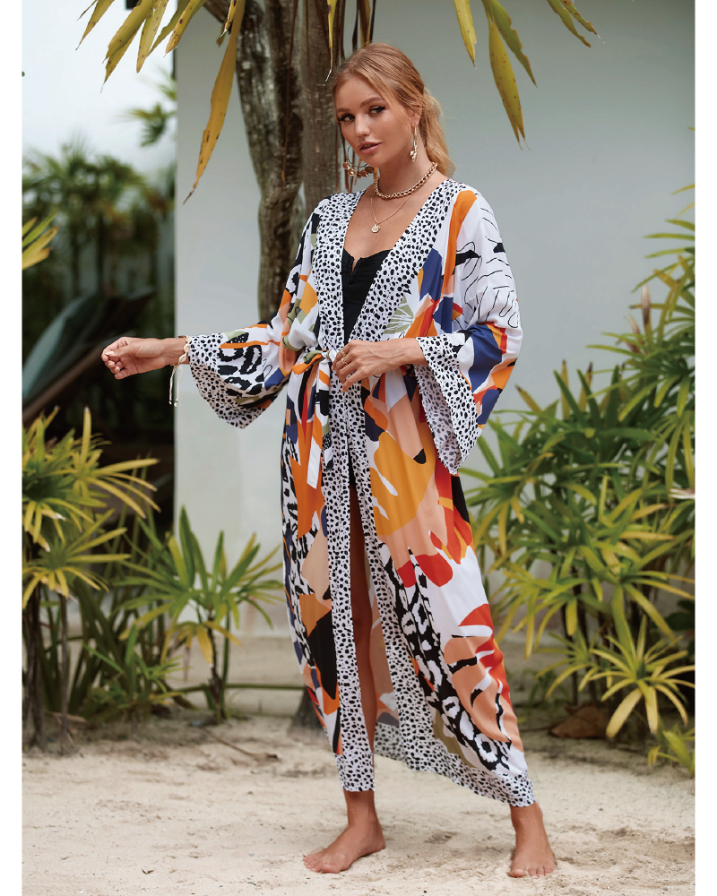 Plants Print Belted Cover Up