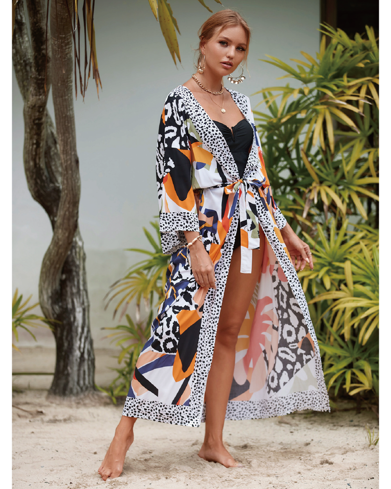 Plants Print Belted Cover Up