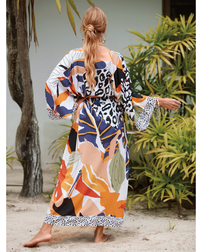 Plants Print Belted Cover Up