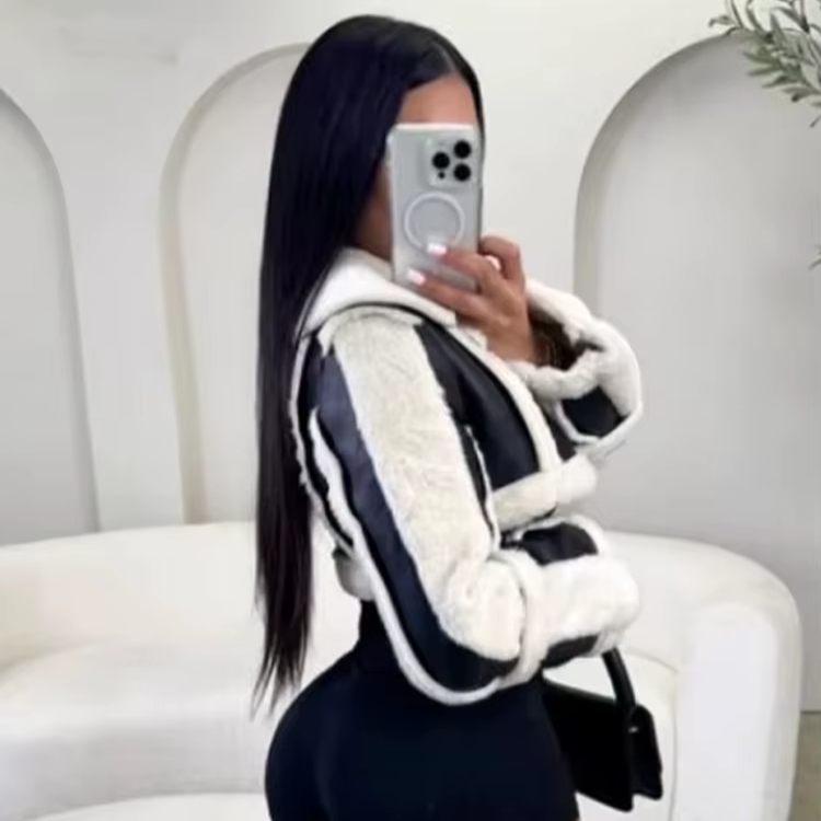Contrast Edge Cropped Fur Jacket
