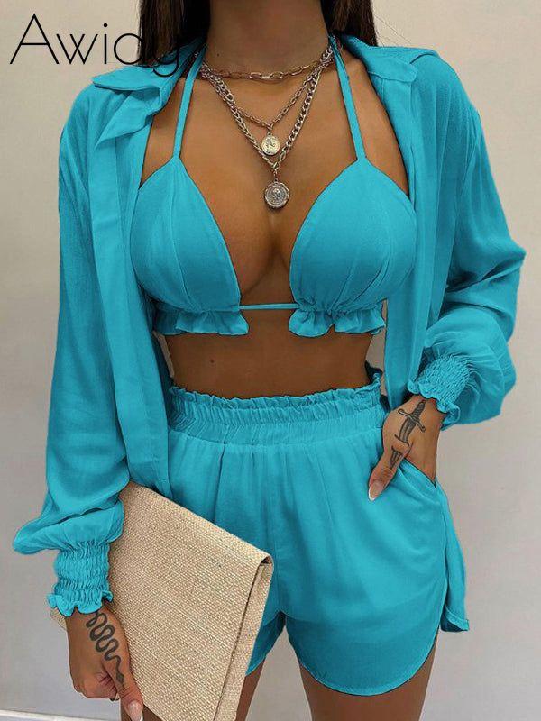 Solid Shirt Three-Piece Set Blue