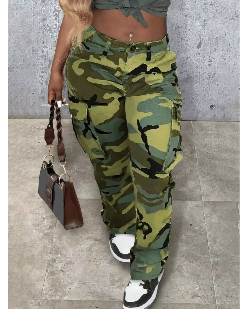 High Waisted Camouflage Cargo Pants