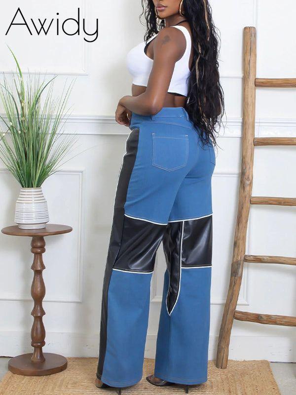 Faux-Leather Combo Jeans