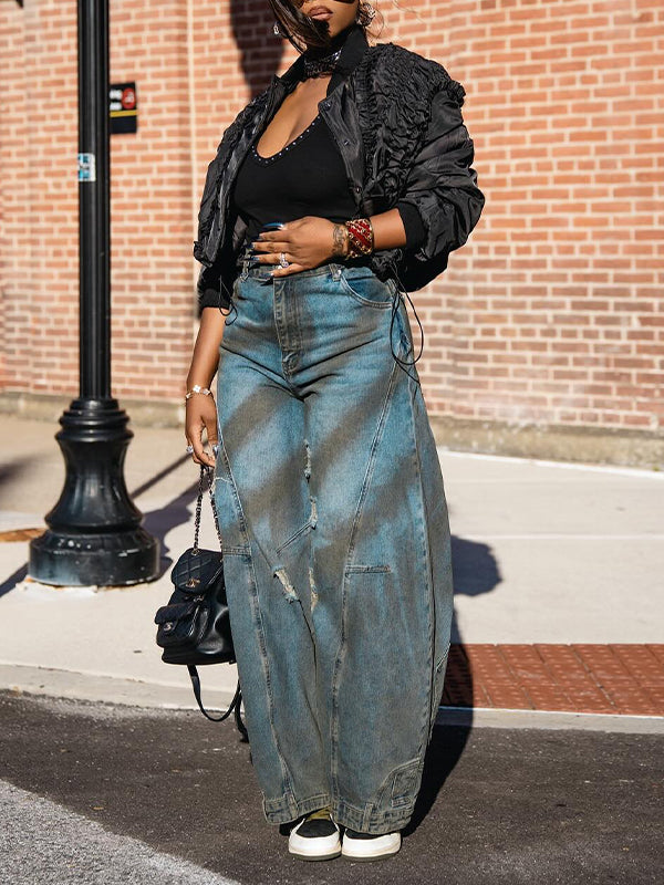 Distressed Wide-Leg Jeans