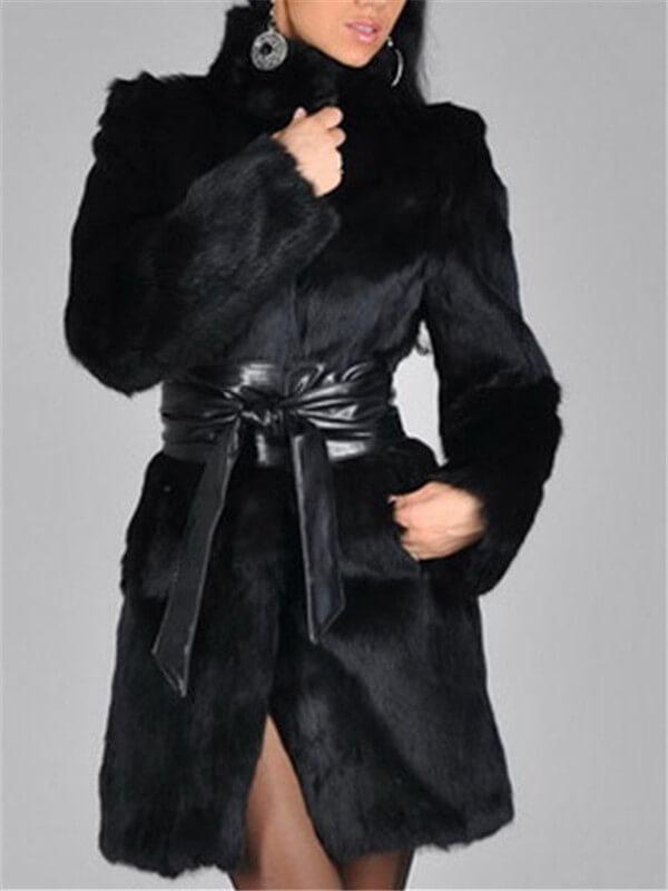 mangocouture  Faux Fur Coat With Belt