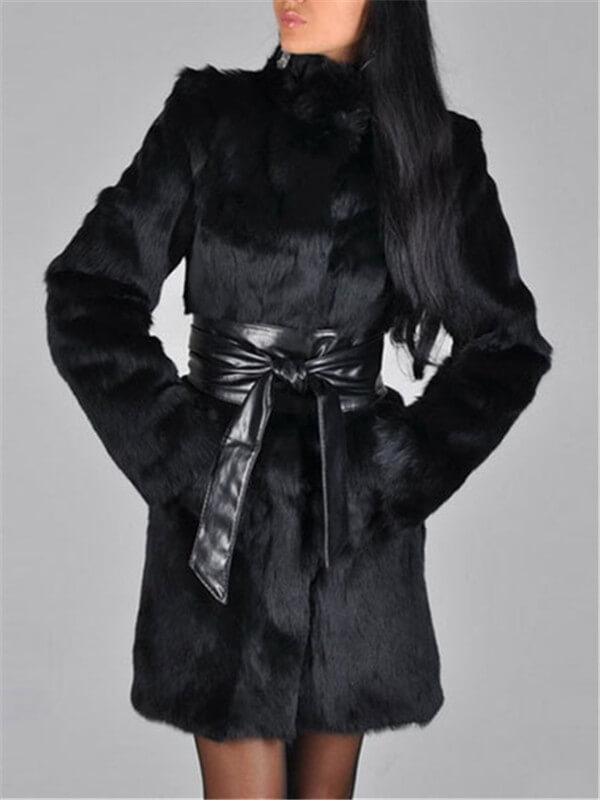 mangocouture  Faux Fur Coat With Belt