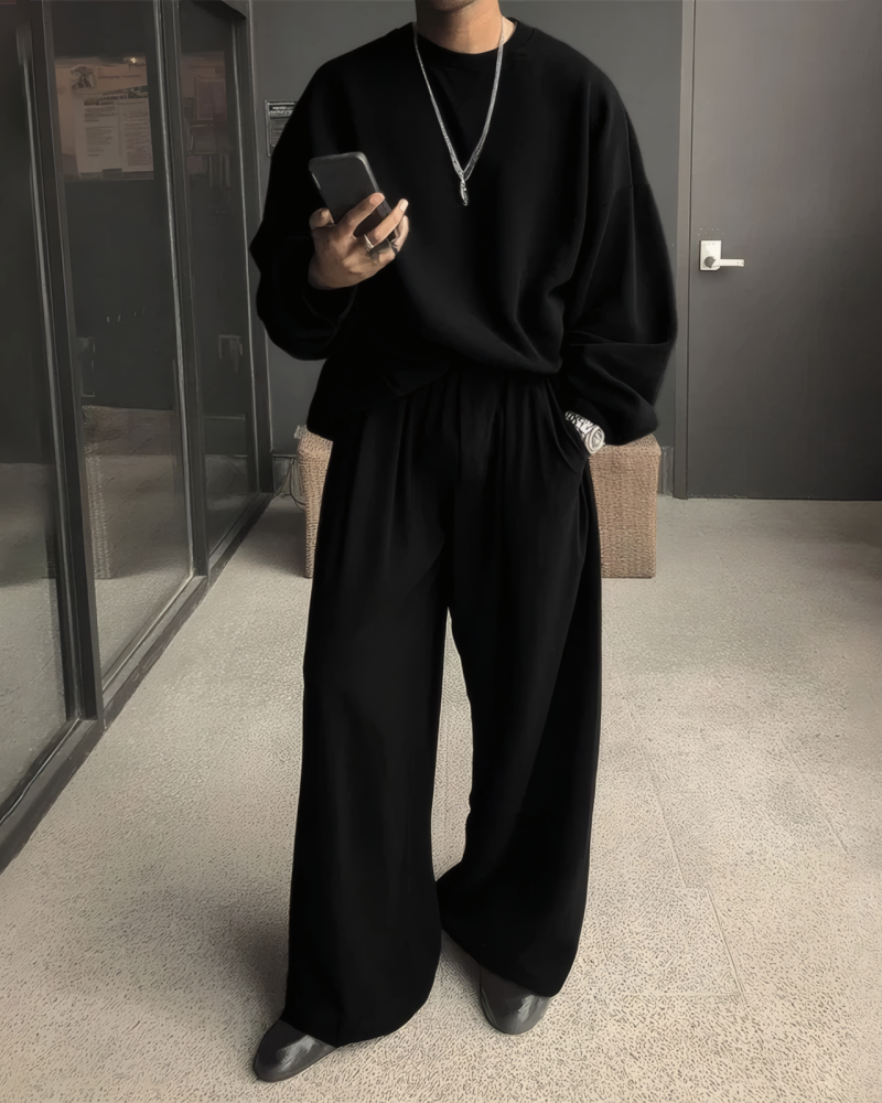 Long Sleeve Sweatshirt&Wide Leg Pants Set