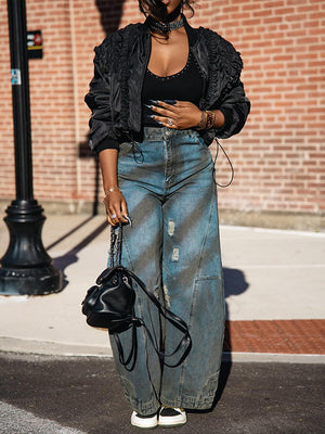 Distressed Wide-Leg Jeans