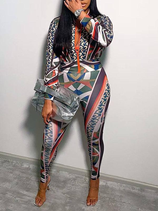 Set aus Jacke und Hose mit Reißverschluss vorne und Print